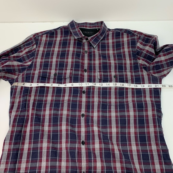 Theory Aumont Kentin Casual Button Down Shirt Paid Preppy Blue Red Large - Picture 6 of 8